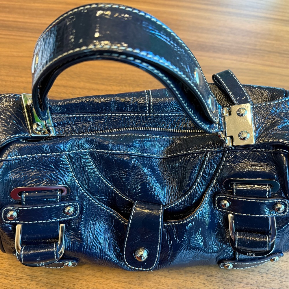 Rafe Navy Blue Patent Leather Handbag